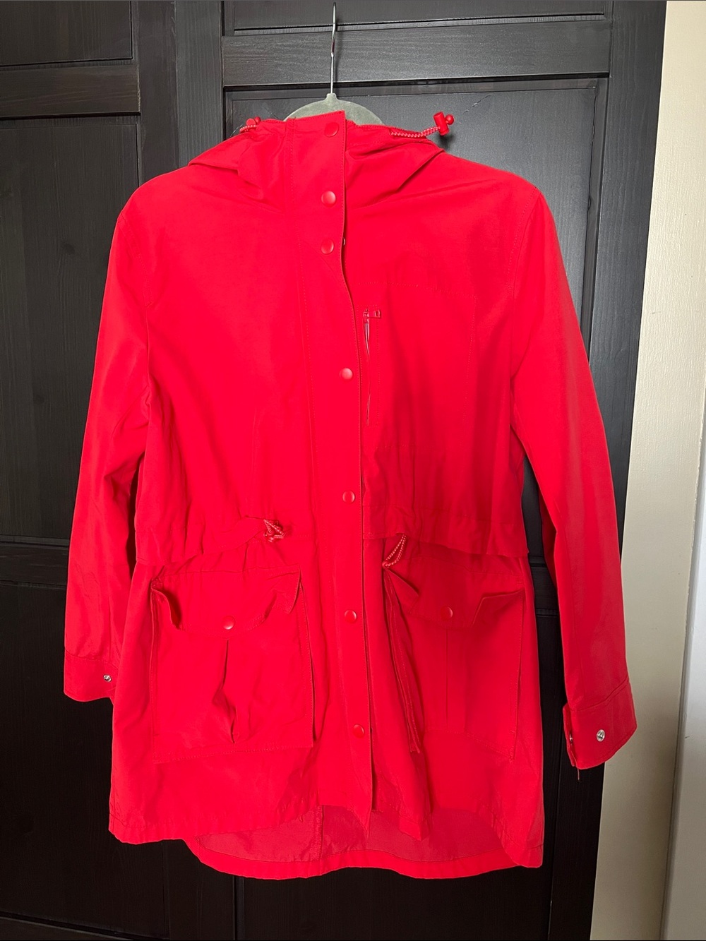 J. Crew Red Hooded Rain Jacket - Size Small